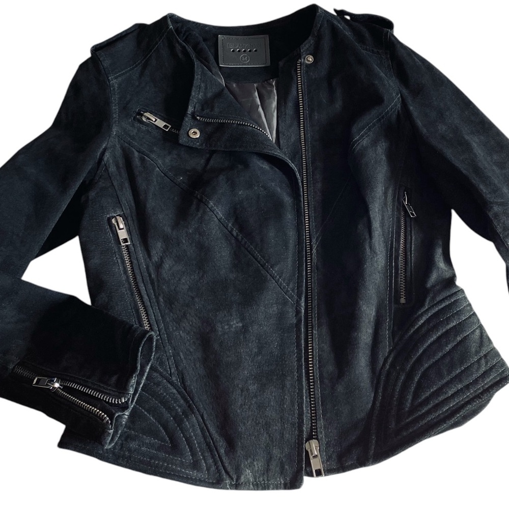 BB Dakota 100% Genuine Suede (Leather) Black Moto Jacket - M